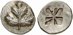 MONNAIES GRECQUES SICILE SELINOUS. Didrachme, vers 510-490 av. J.-C. Feuille de sélinon (ache). Rev. Carré creux, divisé en douze triangles dont sept en creux. 9,43 g. C. Arnold - Biucchi, L. Beer - T
