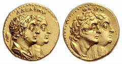 Sammlung De La Tour 2. Teil: Münzen der Antike GRIECHISCHE MÜNZEN ÄGYPTEN KÖNIGREICH DER PTOLEMAIER PTOLEMAIOS II. PHILADELPHOS, 285-246. 1/2 Mnaeion (Tetradrachmon), Gold. ΑΔΕΛΦΩΝ Die Büsten n. r. de