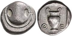 GREEK COINS BOEOTIA.   THEBES. Stater, about 425-400 BC. AR 11.57 g. Boeotian shield. Rev. Θ - E Volute - Krater, all within shallow incuse square. BCD, Boeotia 387; SNG Cop. 285; SNG Delepierre 1357.