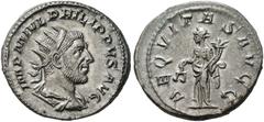 ROMAN COINS COINS OF THE ROMAN EMPIRE.   PHILIPPUS I ARABS, AD 244-249. Antoninianus, undated. AR 4.69 g. IMP M IVL PHILIPPVS AVG Radiate, draped and cuirassed bust r. Rev. AEQVITAS AVGG Aequitas, wea