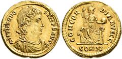 ROMAN COINS COINS OF THE ROMAN EMPIRE.   THEODOSIUS I, AD 379-395. Solidus, Constantinople, about 379-383. AV 4.44 g. DN THEODO - SIVS PF AVG Draped, cuirassed bust r., wearing rosette-diadem. Rev. CO