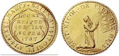 SCHWEIZER MÜNZEN & MEDAILLEN OBWALDEN, STAND Dukat 1787. (offizielle Nachprägung 1860 in 150 Exemplaren). DUCAT · REIPUB · SUBSILV · SUPER · 1787 zwischen Palmzweigen. Als Umschrift die Daten zu Gebur