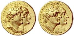 ANTIKE GRIECHEN ÄGYPTEN Ptolemaios III., 246-222 v. Chr., für Ptolemaios II., Arsinoe II., Ptolemaios I. und Berenike I. Tetradrachme or 1/2-Mnaion, Alexandria. Büsten des Ptolemaios II. und der Arsin