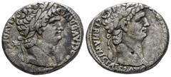 Imperio Romano NERON y DIVO CLAUDIO I. Tetradracma. (Ar. 13,65g/26mm). 63-68 d.C. Antioquía. (Seaby 4123). Anv: Cabeza laureada de Nerón a derecha, detrás estrella, alrededor leyenda griega. Rev: Cabe