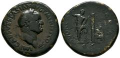 Imperio Romano VESPASIANO. Sestercio. (Ae. 27,71g/34mm). 71 d.C. Roma. (RIC 233). Anv: Cabeza laureada de Vespasiano a derecha, alrededor leyenda: IMP CAES VESPASIAN AVG P M TR P P P COS III. Rev: Cau