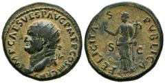 Imperio Romano VESPASIANO. Dupondio. (Ae. 12,92g/27mm). 73 d.C. Roma. (RIC 581). Anv: Cabeza radiada de Vespasiano a izquierda, alrededor leyenda: IMP CAES VESP AVG P M T P COS IIII CENS. Rev: Felicit