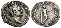 Imperio Romano TITO. Denario. (Ar. 3,43g/19mm). 79 d.C. Roma. (RIC 34). Anv: Cabeza laureada de Tito a derecha, alrededor leyenda: IMP TITVS CAES VESPASIAN AVG P M. Rev: Venus estante a derecha portan