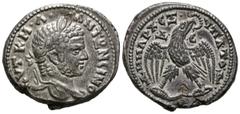 Imperio Romano CARACALLA. Tetradracma. (Ar. 13,84g/28mm). 215-217 d.C. Seleucis y Pieria. (Prieur 224). Anv: Cabeza laureada de Caracalla a derecha, alrededor leyenda griega. Rev: Aguila estante sobre