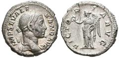 Imperio Romano ALEJANDRO SEVERO. Denario. (Ar. 3,26g/18mm). 228-231 d.C. Roma. (RIC 212). Anv: Cabeza laureada de Alejandro Severo a derecha, alrededor leyenda: IMP SEV ALEXAND AVG. Rev: Victoria esta