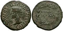 Hispania Antigua COLONIA PATRICIA (Córdoba). Sestercio. (Ae. 39,26g/41mm). 27 a.C.-14 d.C. (FAB-1987). Anv: Cabeza de Augusto a izquierda, alrededor leyenda: CAESARIS AVGVSTI PERMISSV. Rev: Leyenda: C