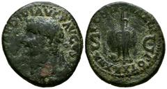 Imperio Romano TIBERIO. As (Ae. 11,73g/26mm). 34-35 d.C. Roma. (RIC 52). Anv: Busto de Tiberio a izquierda, alrededor leyenda: TI CAESAR DIVI AVG F AVGVST IMP VIII. Rev: Timón superpuesto sobre globo 