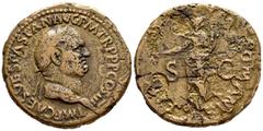 Imperio Romano VESPASIANO. Sestercio. (Ae. 23,86g/34mm). 71 d.C. Roma. (RIC 440). Anv: Cabeza laureada de Vespasiano a derecha, alrededor leyenda: IMP CAES VESPASIAN AVG P M TR P P P COS III. Rev: pax