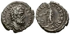 Imperio Romano PERTINAX. Denario. (Ar. 2,95g/18mm). 193 d.C. Roma. (RIC 13a). Anv: Cabeza laureada de Pertinax a derecha, alrededor leyenda: IMP CAES P HELV PERTIN AVG. Rev: Pertinax estante a izquier