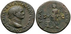Imperio Romano VESPASIANO. Dupondio. (Ae. 26,26g/35mm). 71 d.C. Lugdunum. (RIC 1144). Anv: Busto radiado a derecha de Vespasiano, alrededor leyenda: IMP CAESAR VESPASIAN AVG COS III. Rev: Pax estante 