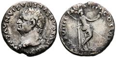 Imperio Romano TITO. Denario. (Ar. 3,26g/17mm). 79 d.C. Roma. (RIC 16). Anv: Cabeza laureada de Tito a izquierda, alrededor leyenda: IMP TITVS CAES VESPASIAN AVG P M. Rev: Venus estante a derecha de e
