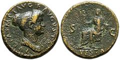 Imperio Romano JULIA TITI. Dupondio. (Ae. 12,14g/26mm). 80-81 d.C. Roma. (RIC 398). Anv: Busto drapeado de Julia Titi a derecha, alrededor leyenda: IVLIA IMP T AVG F AVGVSTA. Rev: Vesta sentada a izqu