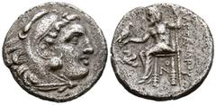 Grecia Antigua REYES DE MACEDONIA, Alejandro III el Grande. Dracma. (Ar. 4,05g/17mm). 336-323 a.C. Lampsakos. (Price 1382). Anv: Cabeza de Heracles con piel de león a derecha. Rev: Zeus sentado a izqu