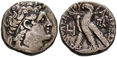 Grecia Antigua REINO PTOLEMAICO, Cleopatra III y Ptolomeo IX Soter II. Tetradracma. (Ar. 12,87g/24mm). 108-107 a.C. (Año 10). Alejandría. (SNG Copenhagen 356-7; Svoronos 1671). Anv: Cabeza masculina a
