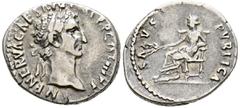 Imperio Romano NERVA. Denario. (Ar. 3,26g/19mm). 97 d.C. Roma. (RIC 20). Anv: Cabeza laureada de Nerva a derecha, alrededor leyenda: IMP NERVA CAES AVG P M TR P COS III P P. Rev: Salus sentada a izqui
