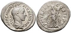 Imperio Romano ALEJANDRO SEVERO. Denario. (Ar. 2,42g/21mm). 227 d.C. Roma. (RIC 65). Anv: Busto laureado y drapeado de Alejandro Severo a derecha, alrededor leyenda: IMP C M AVR SEV ALEXAND AVG. Rev: 