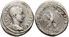 Imperio Romano GORDIANO III. Tetradracma. (Ar. 12,90g/27mm). 238-240 d.C. Antioquía. (RPC 3488). Anv: Busto laureado y drapeado de Gordiano III a derecha, alrededor leyenda griega. Rev: Aguila estante