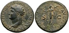 Imperio Romano NERON. Dupondio. (Ae. 12,66g/29mm). 54-68 d.C. Roma. (RIC 523). Anv: Busto laureado de Nerón a Izquierda, alrededor leyenda: IMP NERO CAESAR AVG P MAX TR P P P. Rev: Victoria avanzando 