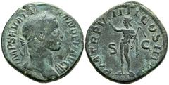 Imperio Romano ALEJANDRO SEVERO. Sestercio. (Ae. 19,48g/30mm). 230 d.C. Roma. (RIC 500). Anv: Cabeza laureada de Alejandro Severo a derecha, alrededor leyenda: IMP SEV ALEXANDER AVG. Rev: Sol estante 