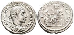 Imperio Romano ALEJANDRO SEVERO. Denario. (Ar. 2,51g/19mm). 222 d.C. Roma. (RIC 14). Anv: Busto laureado y drapeado de Alejandro Severo a la derecha, alrededor leyenda: IMP C M AVR SEV ALEXAND AVG. Re