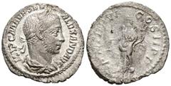 Imperio Romano ALEJANDRO SEVERO. Denario. (Ar. 1,63g/19mm). 227 d.C. Roma. (RIC 64). Anv: Busto laureado y drapeado de Alejandro Severo a derecha, alrededor leyenda: IMP C M AVR SEV ALEXAND AVG. Rev: 