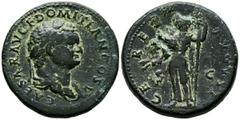 Imperio Romano DOMICIANO. Dupondio. (Ae. 13,33g/27mm). 80-81 a.C. Roma. (RIC 308) Anv: Busto laureado de Domiciano a derecha, alrededor leyenda: CAESAR AVG CF DOMITIAN COS V. Rev: Ceres estante a izqu