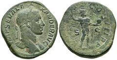 Imperio Romano ALEJANDRO SEVERO. Sestercio. (Ae. 22,57g/31mm). 230 d.C. Roma. (RIC 503). Anv: Cabeza laureada de Alejandro Severo a derecha, alrededor leyenda: IMP SEV ALEXANDER AVG. Rev: Sol estante 