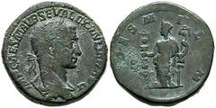 Imperio Romano ALEJANDRO SEVERO. Sestercio (Ae. 24,80g/29mm). 225 d.C. Roma. (RIC 552; BMC 228). Anv: Busto laureado; drapeado y coraza de Alejandro Severo a derecha, alrededor leyenda: P CAES M AVR S