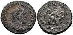 Imperio Romano TREBONIANO GALO. Tetradracma. (Ar. 11,28g/26mm). 251-253 d.C. (RPC 1801). Anv: Busto laureado y drapeado de Treboniano Galo, detrás tres puntos, alrededor leyenda griega: AYTOK K Γ OYIB