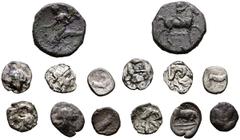 Monedas Griegas Interesantísimo conjunto de 6 dióbolos de Lucania de disitntos tipo y 1 estátera de Tarento. A EXAMINAR.