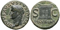 Imperio Romano AUGUSTO. Dupondio. (Ae. 10,94g/27mm). 14-37 d.C. Roma. (RIC 81). Anv: Cabeza radiada de Augusto a izquierda, alrededor leyenda: DIVVS AVGVSTVS PATER. Rev: Altar con las puertas cerradas