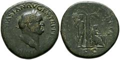 Imperio Romano VESPASIANO. Sestercio. (Ae. 24,44g/36mm). 71 d.C. Roma. (RIC 159). Anv: Cabeza laureada de Vespasiano a derecha, alrededor leyenda: IMP CAES VESPASIAN AVG P M TR P P P COS III. Rev: Cau
