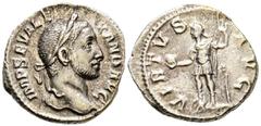 Imperio Romano ALEJANDRO SEVERO. Denario, (Ar. 3,16g /19mm). 228-231 d.C. Roma. (RIC 226). Anv: Busto laureado de Alejandro Severo a la derecha, alrededor de la leyenda: IMP SEV ALEXAND AVG. Rev: Alej