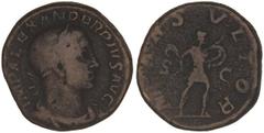 Alejandro Severo. Sestercio. 231-235 d.C. Anv.: IMP. ALEXANDER PIVS AVG. Busto con láurea y revestido a derecha. Rev.: MARS VLTOR S. C. Marte avanzando a derecha con lanza y escudo. CH-163. Ae. 20,31g