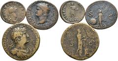 Lots and collections IMPERIO ROMANO. Lote compuesto por 3 monedas de bronce, conteniendo: As de Nerón (RIC I 144); Sestercio de Adriano (RIC 587b) y Maiorina de Honorio, Antioquía (RIC 68e). Ae. BC+/M