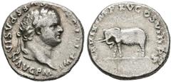 Imperio Romano TITUS. Denarius. (Ar. 3.17g / 16mm). 80 AD Rome. (RIC 115). Anv: Laureate bust of Titus on the right, around legend: IMP TITVS CAES VESPASIAN AVG P M. Rev: Elephant on the left, around 