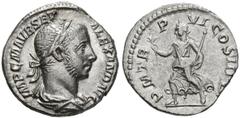 Imperio Romano SEVERUS ALEXANDER. Denarius. (Ar. 3.02g / 18mm). 227 AD Rome. (RIC 67). Anv: Laureate and draped bust of Alejandro Severo on the right, around the legend: IMP CM AVR SEV ALEXAND AVG. Re