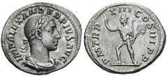 Imperio Romano SEVERUS ALEXANDER. Denarius. (Ar. 2.99g / 20mm). 233 AD Rome. (RIC 120). Anv: Laureate and draped bust of Alejandro Severo on the right, around the legend: IMP ALEXANDER PIVS AVG. Rev: 