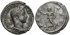 Imperio Romano SEVERUS ALEXANDER. Denarius. (Ar. 2.97g / 19mm). 226 AD Rome. (RIC 168). Anv: Laureate and draped bust of Alejandro Severo on the right, around the legend: IMP CM AVR SEV ALEXAND AVG. R