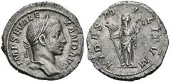 Imperio Romano SEVERUS ALEXANDER. Denarius. (Ar. 3.26g / 20mm). 231-235 AD Rome. (RIC 231). Ob: Laureate bust of Alejandro Severo on the right, around legend: IMP SEV ALEXAND AVG. Rev: Fides left shel