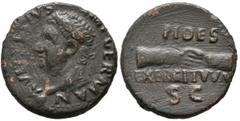 Imperio Romano VITELLIUS. As. (Ae. 11.36g / 27mm). 69 AD Tarraco. (RIC 42). Anv: Laureate head of Vitellius on the left, around legend: A VITELLIVS IMP GERMAN. Rev: Interlaced hands, between legend: F