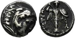 Grecia Antigua MISIA, Pergamum. Diobolus. (Ar. 1.34g / 11mm). 330-284 BC (Seaby 3942). Anv: Head of Hercules to the right with lion skin. Rev: Statue of Athena front standing carrying spear and shield