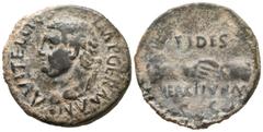 Imperio Romano VITELLIUS. As. (Ae. 11.01g / 29mm). 69 AD Tarraco. (RIC 42). Anv: Laureate head of Vitellius on the left, around legend: A VITELLIVS IMP GERMAN. Rev: Interlaced hands, between legend: F