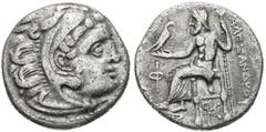Grecia Antigua REYES DE MACEDONIA, Alejandro III el Grande. Dracma. (Ar. 4,16g/17mm). 336-323 a.C. Kolophon. (Price 1817). Anv: Cabeza de Alejandro III a derecha con piel de león. Rev: Zeus sentado a 