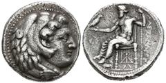 Grecia Antigua REYES DE MACEDONIA, Alejandro III el Grande. Tetradracma. (Ar. 16,69g/26mm). 325-323 a.C. Babilonia. (Price 3655). Anv: Cabeza de Alejandro III a derecha con piel de león. Rev: Zeus sen