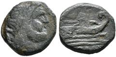 República Romana ACUÑACIONES ANONIMAS. Semis. (Ae. 6,05g/22mm). 211-206 a.C. (Crawford 56/3). Anv: Cabeza de Saturno a derecha, detrás S. Rev: Proa a derecha, encima S, debajo: ROMA. MBC-.